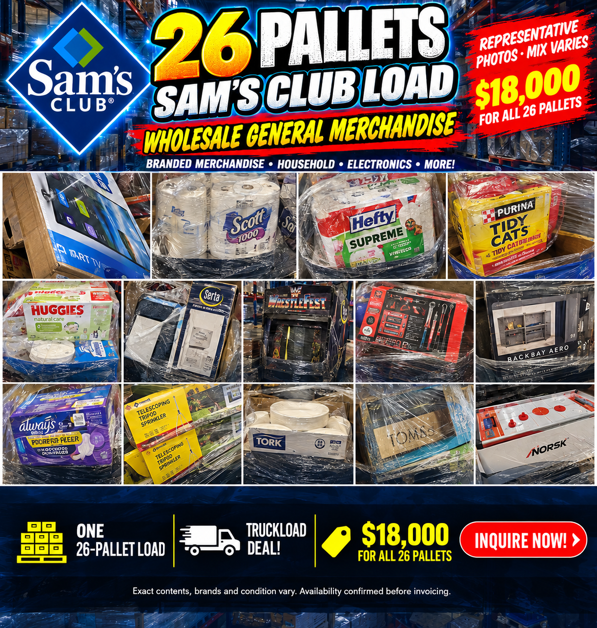 Sam’s Club 26-Pallet General Merchandise Load — representative merchandise