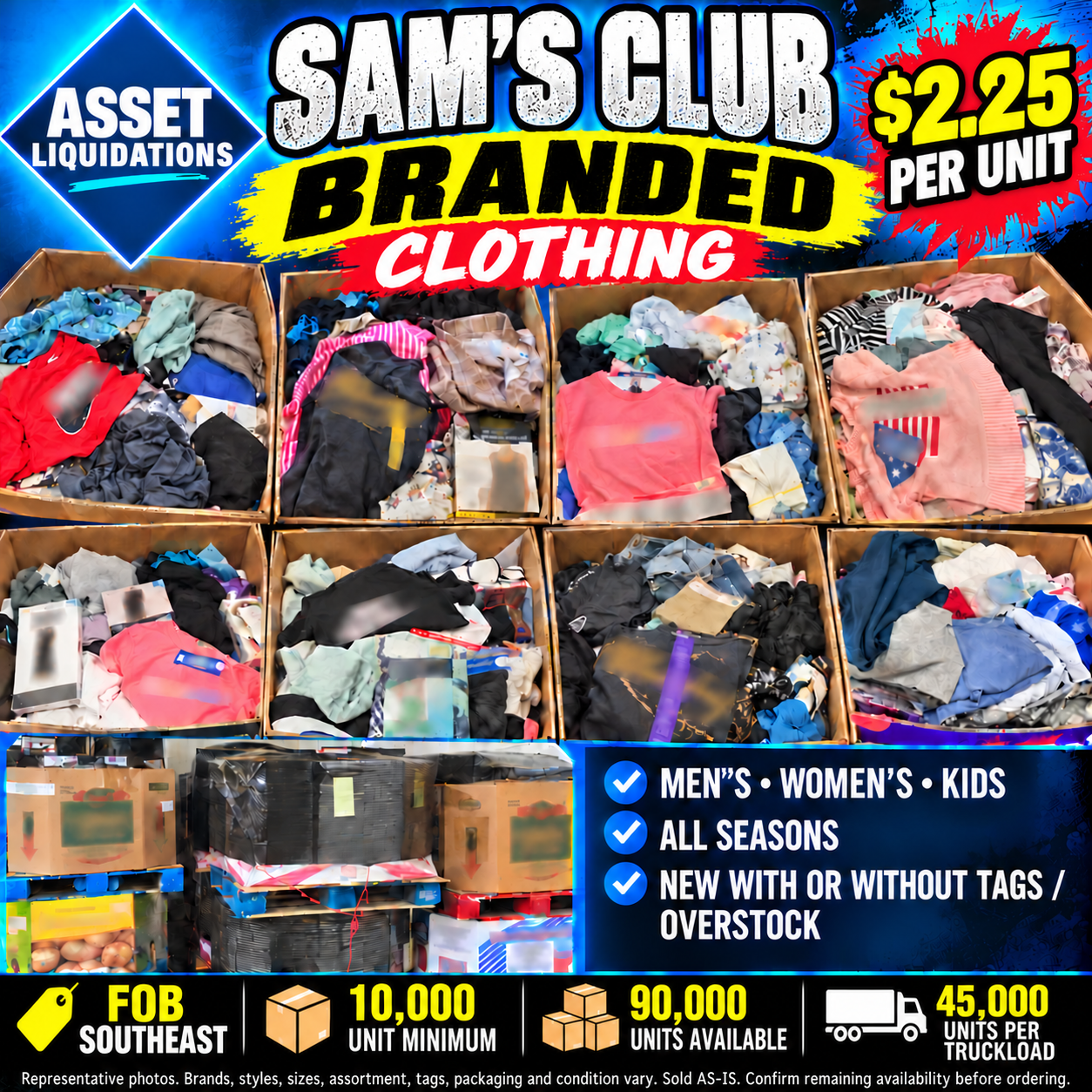 Sam’s Club Branded Clothing Truckloads — representative merchandise